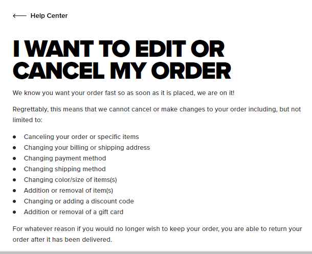 how to cancel fashion nova order